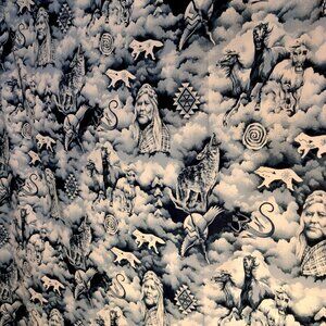 Springs Industries Fabric Native Legacy 9234 Blue Clouds Wolf Horse Tribal 67"